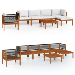 vidaXL Salon de jardin 7 pièces avec coussins  bois d'acacia crème et corde