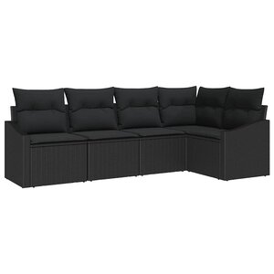 vidaXL Ensemble de canapé de jardin avec coussin 5 Pièces Noir polyrotin