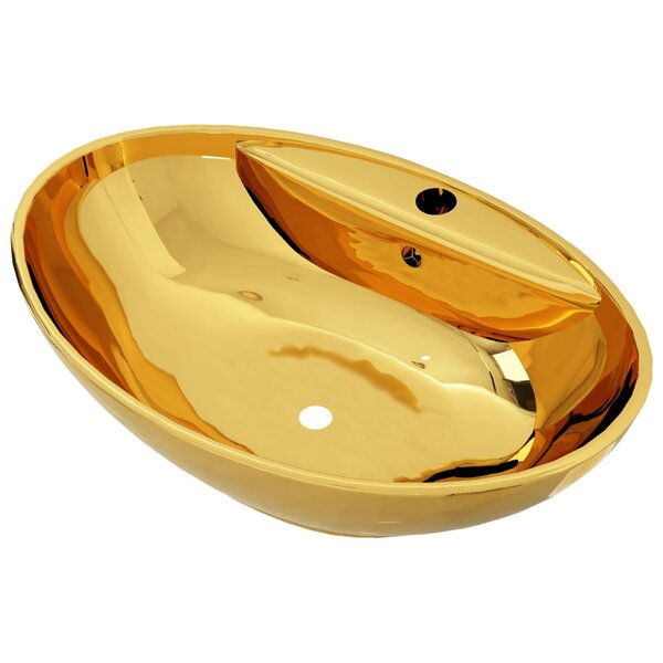 vidaXL Lavabo avec trop-plein 58 5 x 39 x 21 cm Céramique Doré