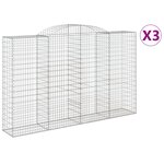 vidaXL Paniers à gabions arqués 3 Pièces 300x50x180/200 cm fer galvanisé