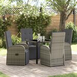 vidaXL Ensemble de Repas de Jardin 5 Pièces avec Coussins Gris Rotin Poly