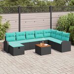 vidaXL Ensemble de canapé de jardin avec coussin 9 Pièces Noir Poly rotin