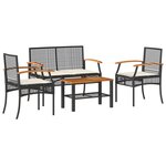 vidaXL Salon de jardin 4 Pièces avec coussins Noir Résine tressée