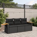 vidaXL Salon de jardin 3 Pièces avec coussins noir résine tressée