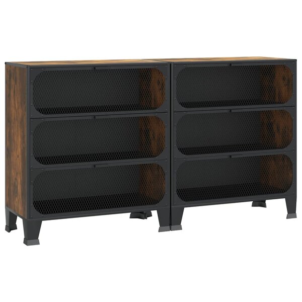 vidaXL Armoires de rangement 2 Pièces Marron 72x36x82 cm Métal et MDF