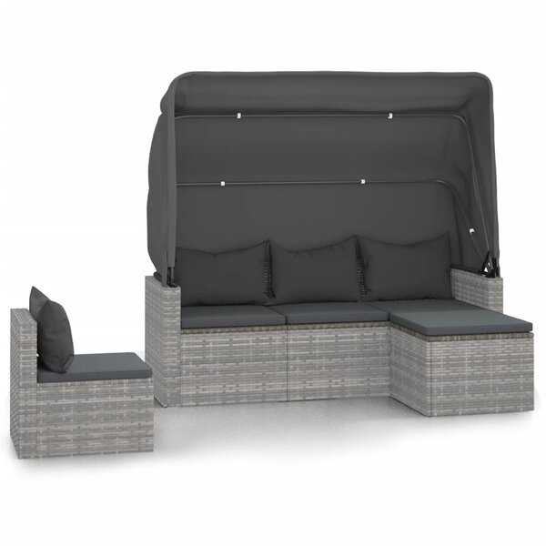 vidaXL Salon de jardin 4 Pièces avec coussins gris résine tressée