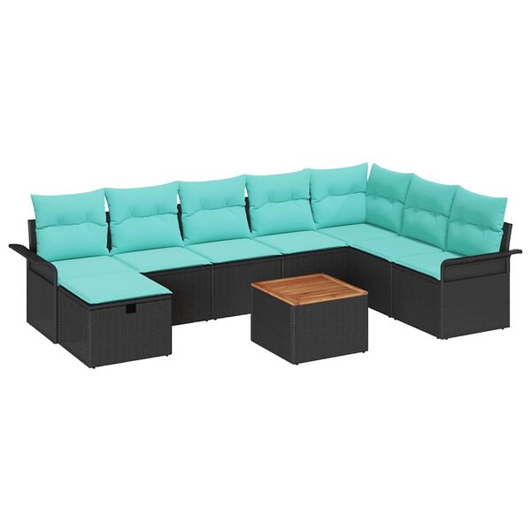 vidaXL Ensemble de canapé de jardin avec coussin 9 Pièces Noir polyrotin