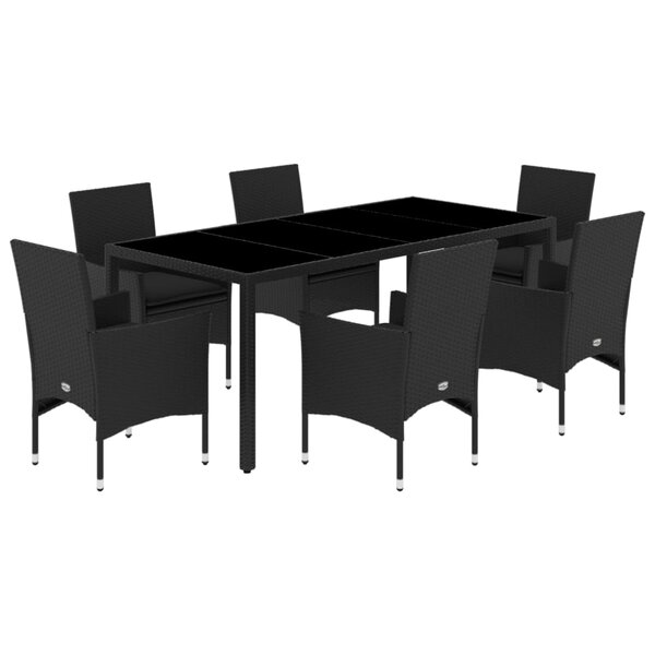 vidaXL Ensemble à manger de jardin et coussins 7 Pièces noir rotin acacia