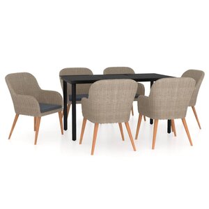 vidaXL Ensemble à manger de jardin et coussins 7 Pièces Marron
