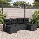 vidaXL Ensemble de canapé de jardin avec coussin 6 Pièces Noir Poly rotin
