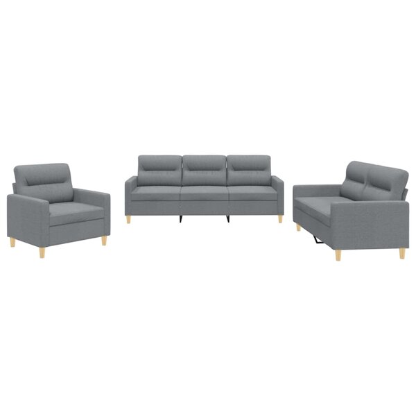vidaXL Ensemble de canapés 3 Pièces avec coussins Gris clair Tissu