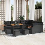 Canapés de Jardin de 13 Pièces avec Coussins Rattan Poly Noir Acacia