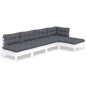 vidaXL Salon de jardin 5 Pièces avec coussins blanc bois de pin