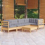 vidaXL Salon de jardin 6 Pièces avec coussins gris bois de pin
