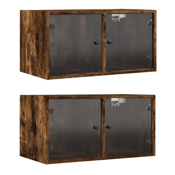 vidaXL Armoires murales et portes vitrées 2Pièces chêne fumé 68 5x37x35cm