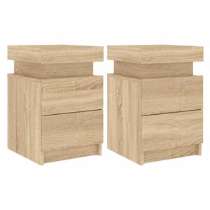 vidaXL Tables de chevet et lumières LED 2 Pièces chêne sonoma 35x39x55 cm