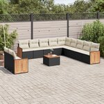 vidaXL Salon de jardin 12 Pièces avec coussins noir résine tressée