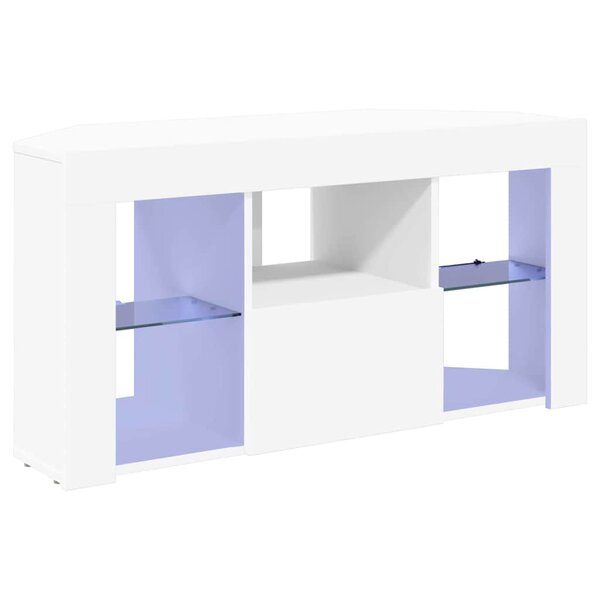 vidaXL Meuble TV LED d'Angle Blanc 100 x 40 x 50 cm Bois d'ingénierie