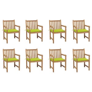 vidaXL Chaises de jardin lot de 8 avec coussins vert vif Bois de teck