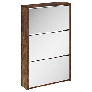 vidaXL Armoire à chaussures miroir 3 niveaux Chêne fumé 63x17x102 5 cm