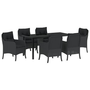vidaXL Ensemble de Salle à Manger de Jardin 7 Pièces avec Coussins Noir Rattan Poly