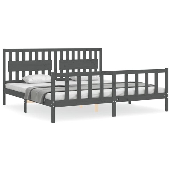 vidaXL Cadre de lit avec tête de lit gris 200x200 cm bois massif