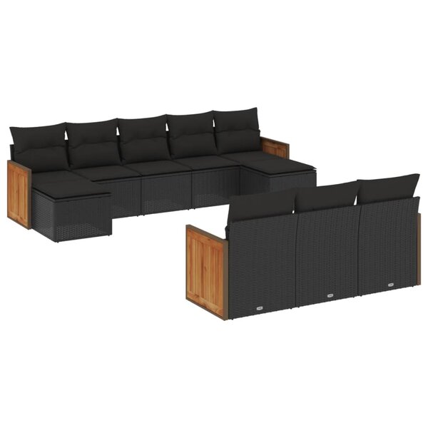 vidaXL Salon de jardin 10 Pièces avec coussins noir résine tressée