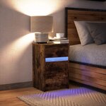 vidaXL Armoire de chevet et lumières LED chêne fumé bois d'ingénierie