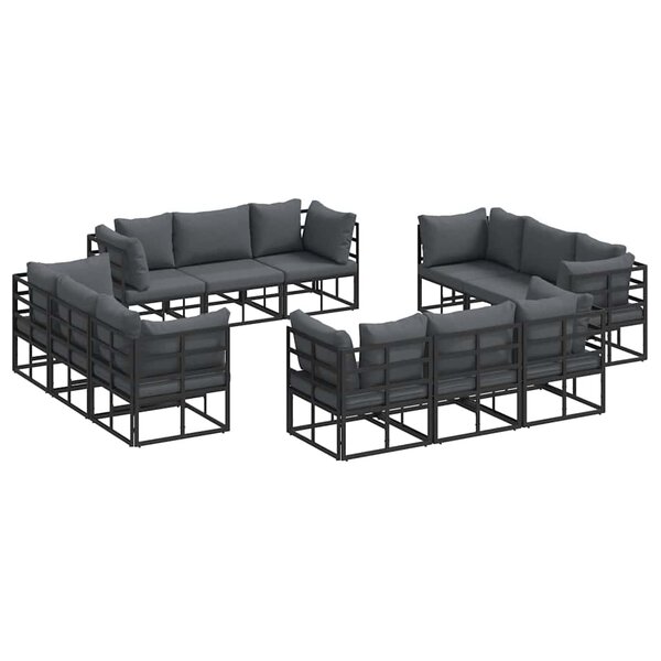 vidaXL Ensemble de canapé de jardin avec coussin 12 Pièces Noir Aluminium
