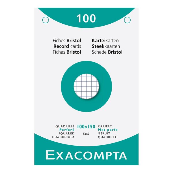 Étui De 100 Fiches - Bristol Quadrillé 5x5 Perforé 100x150mm - Blanc - X 10 - Exacompta