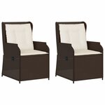 vidaXL Chaises inclinables de jardin lot de 2 et coussins marron rotin