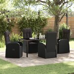 vidaXL Ensemble de salle à manger de jardin de 5 pièces avec coussins - Poly rattan noir