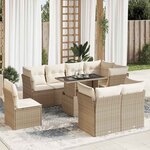 vidaXL Salon de jardin avec coussins 9 Pièces beige résine tressée