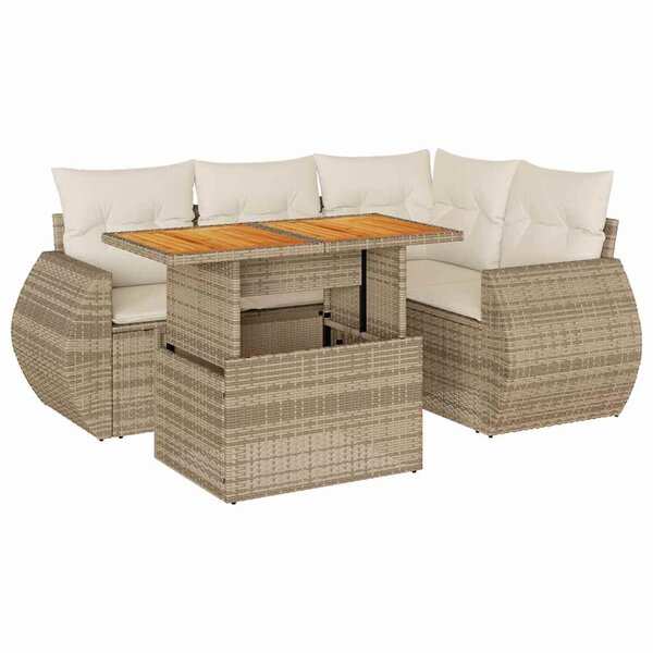 vidaXL Salon de jardin avec coussins 5 Pièces beige résine tressée