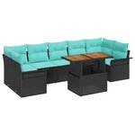 vidaXL Ensemble de canapé de jardin 8 Pièces Noir et Bleu polyrotin