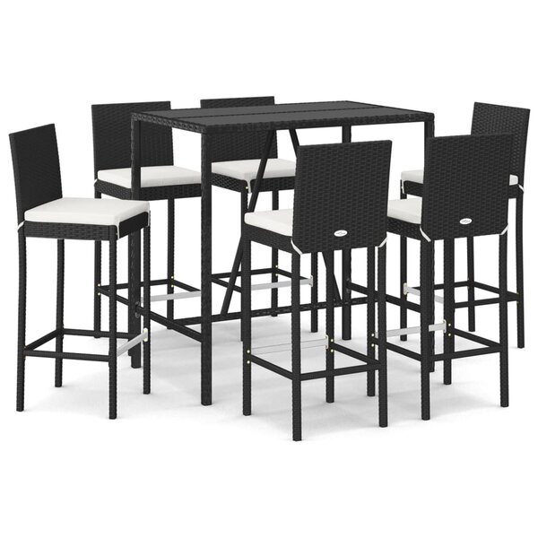 vidaXL Ensemble de bar de jardin 7 Pièces avec coussins noir poly rotin