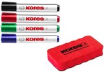 kit de marqueurs pointe ogive pour tableau blanc, 4 marqueurs + effaceur KORES