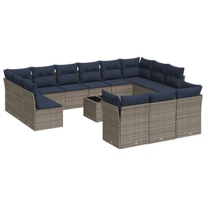 vidaXL Salon de jardin avec coussins 14 Pièces gris résine tressée