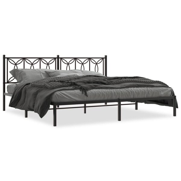 vidaXL Cadre de lit métal avec tête de lit noir 200x200 cm