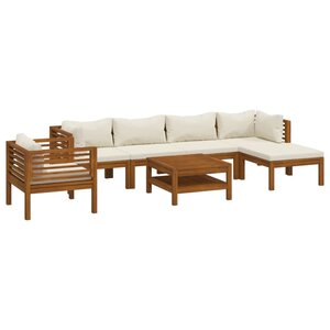 vidaXL Salon de jardin 7 Pièces avec coussin crème Bois d'acacia solide