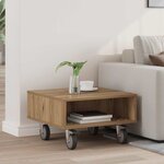 vidaXL Table d'appoint avec roues Chêne artisanal 50 5 x 50 x 30 cm