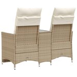 vidaXL Canapé de jardin inclinable 2 places avec table beige rotin