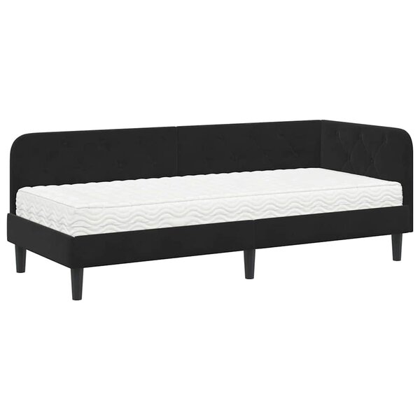 vidaXL Cadre de lit d'angle avec matelas Noir 80 x 200 cm Velours