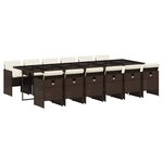 vidaXL Ensemble à manger de jardin avec coussins 13 Pièces marron rotin