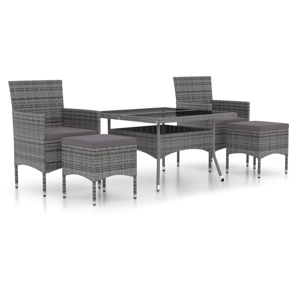 vidaXL Ensemble à Manger jardin 5 Pièces résine tressée verre trempé Gris