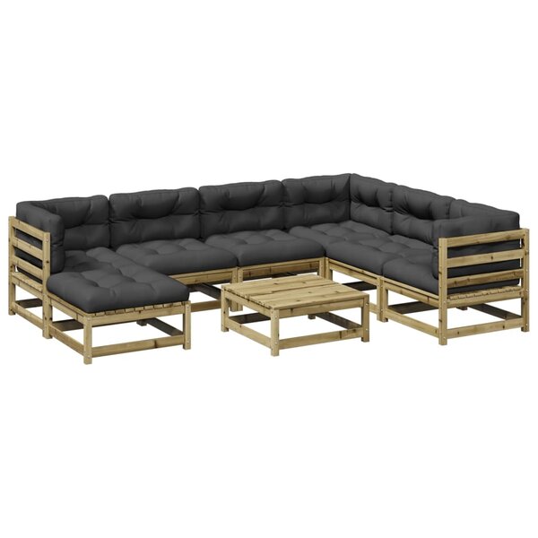 vidaXL Salon de jardin 8 Pièces avec coussins bois de pin imprégné