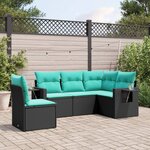 vidaXL Salon de jardin 5 Pièces avec coussins noir résine tressée