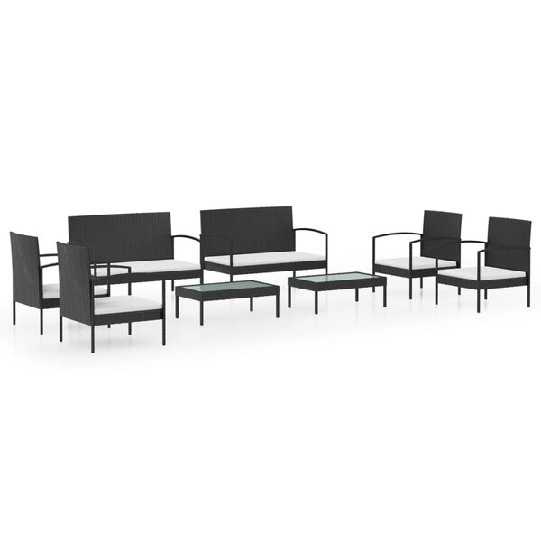 vidaXL Salon de jardin 8 Pièces avec coussins résine tressée noir