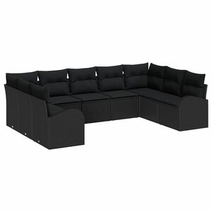 vidaXL Ensemble de canapé de jardin avec coussin 9 Pièces Noir Poly rotin