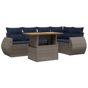 vidaXL Salon de jardin 6 Pièces avec coussins gris résine tressée